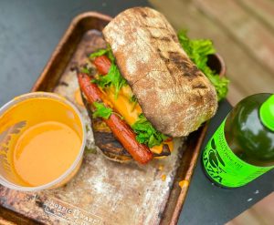 Grilled Beef Merguez with Harissa Tahini & Shawarma Spiced Eggplant