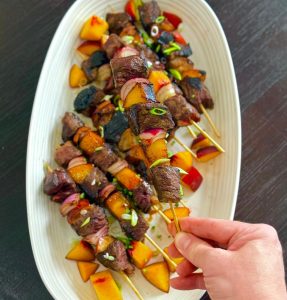 Oot Glazed Beef & Peach Kebabs