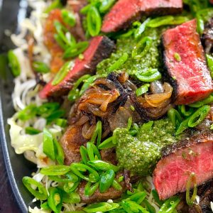 Smashed Potato Steak Salad with Chimichurri