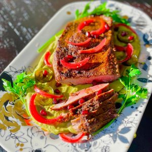Cumin Chipotle Split Minute Roast London Broil with Avocado Cream
