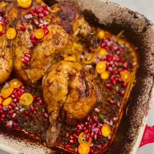Pomegranate Orange Braised Chicken and Wild Rice
